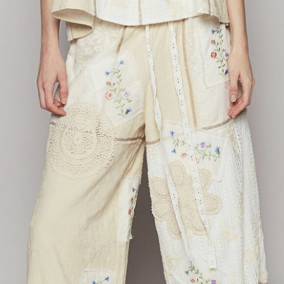 POL Cream Floral Patchwork Pants - Picture 1 of 3